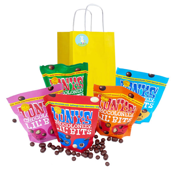 Paastas met 5 zakken Tony's Chocolonely Lil'Bits