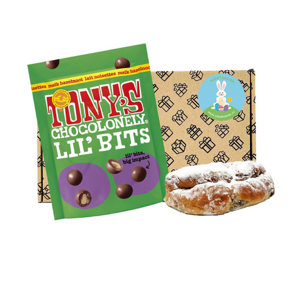 Tony's Chocolonely Lil' Bits melk hazelnoot en mini stol brievenbus paasgeschenk