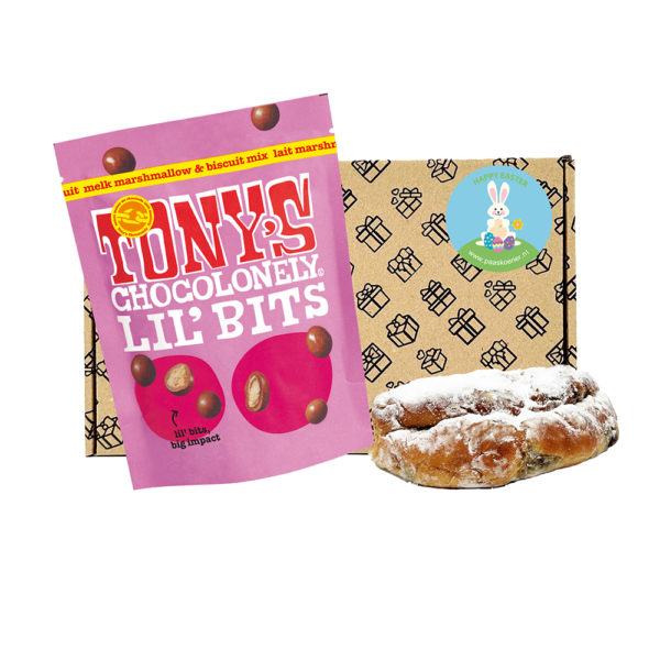 Tony's Chocolonely Lil' Bits melk marshmallow & biscuit mix en mini stol brievenbus paasgeschenk