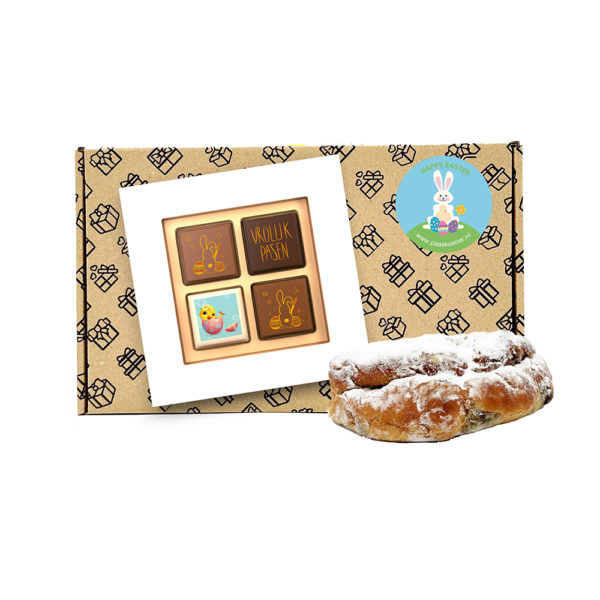 Paas pralines 4 stuks en mini stol brievenbus paasgeschenk